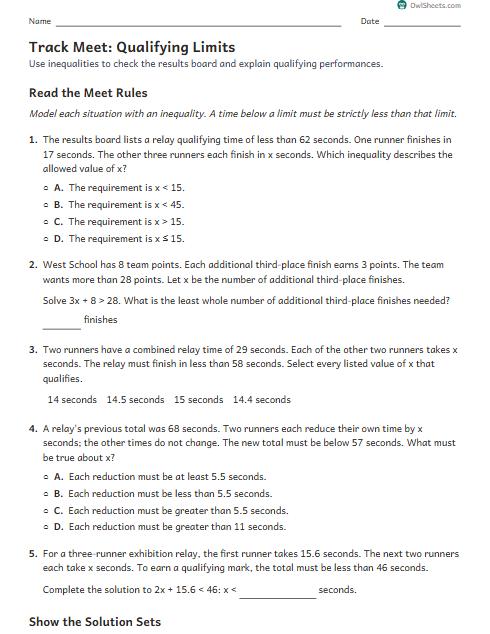 Track Meet: Qualifying Limits worksheet preview