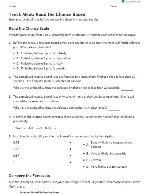 Track Meet: Read the Chance Board worksheet preview