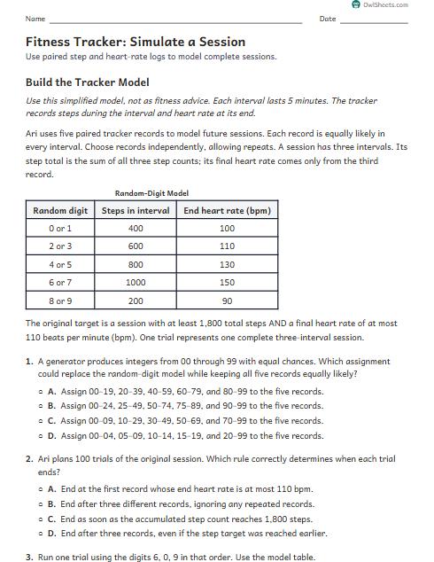 Fitness Tracker: Simulate a Session worksheet preview
