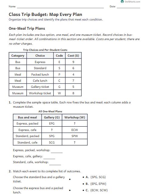 Class Trip Budget: Map Every Plan worksheet preview