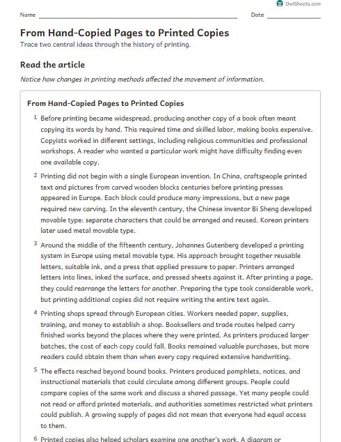 From Hand-Copied Pages to Printed Copies worksheet preview