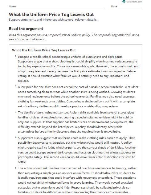 What the Uniform Price Tag Leaves Out worksheet preview