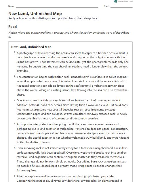 New Land, Unfinished Map worksheet preview