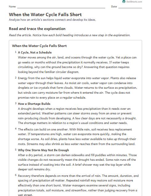 When the Water Cycle Falls Short worksheet preview