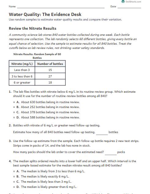 Water Quality: The Evidence Desk worksheet preview