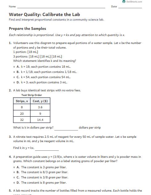 Water Quality: Calibrate the Lab worksheet preview