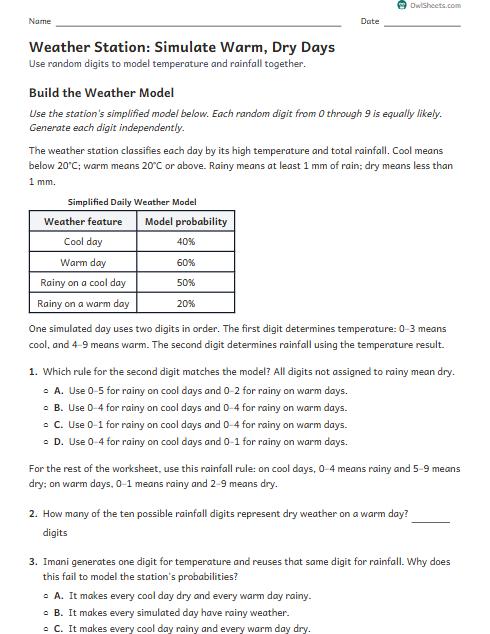 Weather Station: Simulate Warm, Dry Days worksheet preview