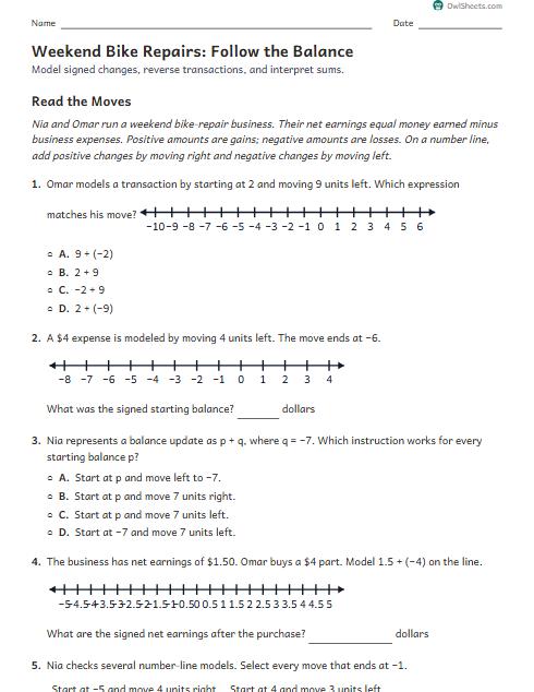 Weekend Bike Repairs: Follow the Balance worksheet preview