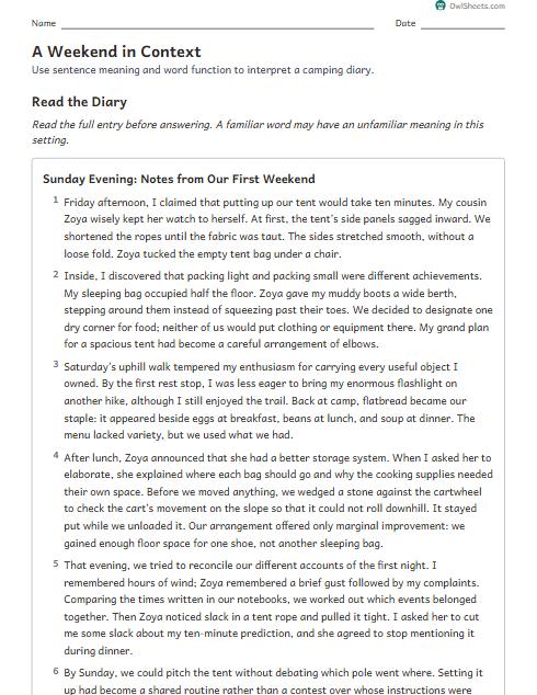 A Weekend in Context worksheet preview