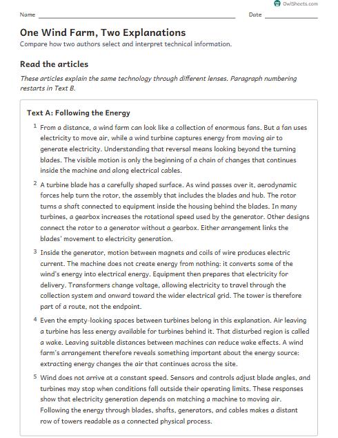 One Wind Farm, Two Explanations worksheet preview