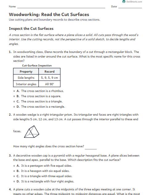 Woodworking: Read the Cut Surfaces worksheet preview