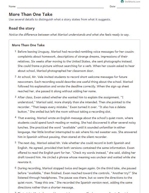 More Than One Take worksheet preview