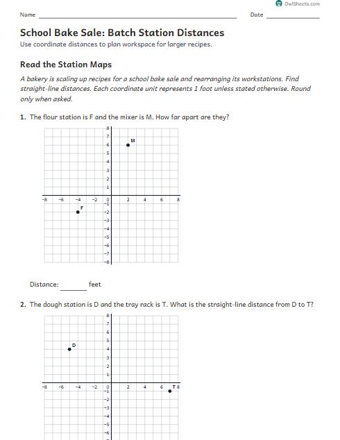 School Bake Sale: Batch Station Distances worksheet preview
