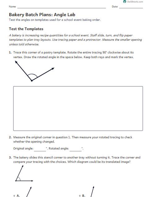 Bakery Batch Plans: Angle Lab worksheet preview
