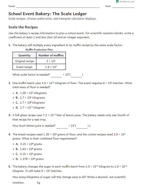 School Event Bakery: The Scale Ledger worksheet preview