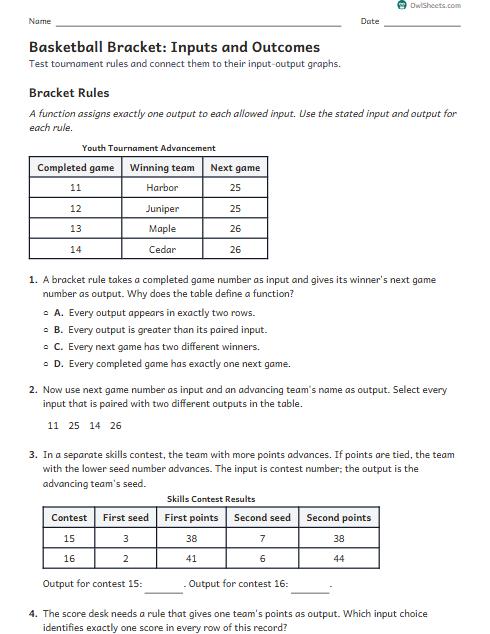 Basketball Bracket: Inputs and Outcomes worksheet preview