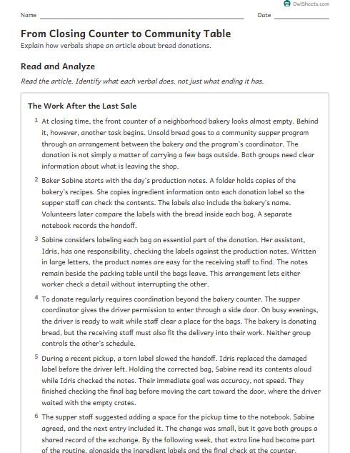 From Closing Counter to Community Table worksheet preview
