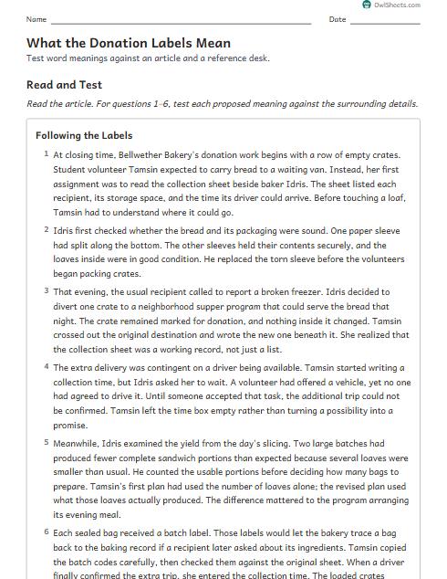 What the Donation Labels Mean worksheet preview
