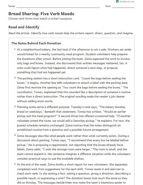 Bread Sharing: Five Verb Moods worksheet preview