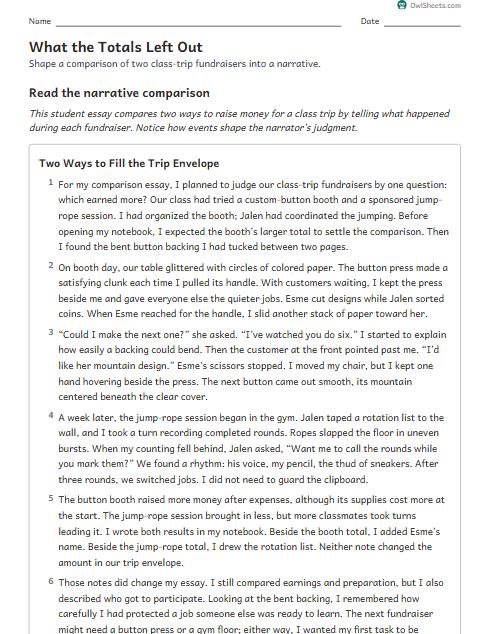 What the Totals Left Out worksheet preview