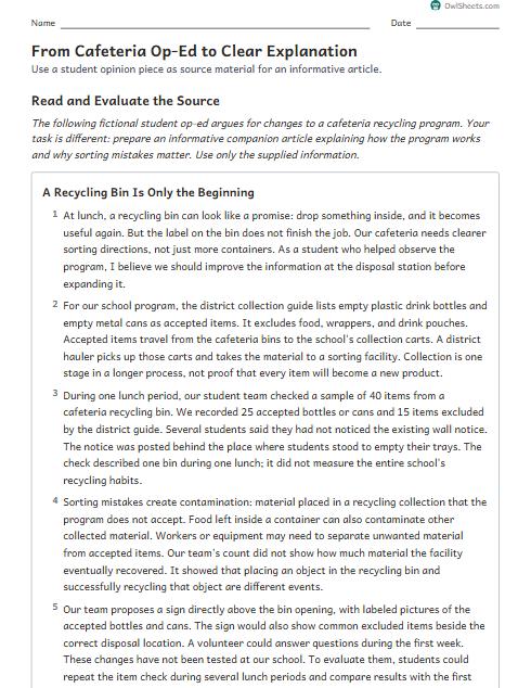 From Cafeteria Op-Ed to Clear Explanation worksheet preview