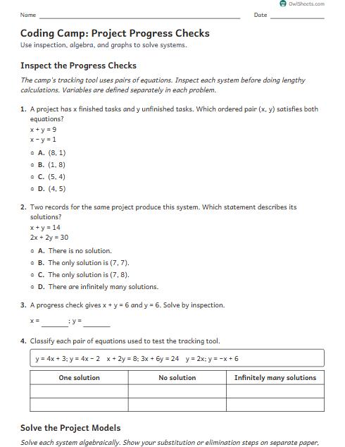 Coding Camp: Project Progress Checks worksheet preview