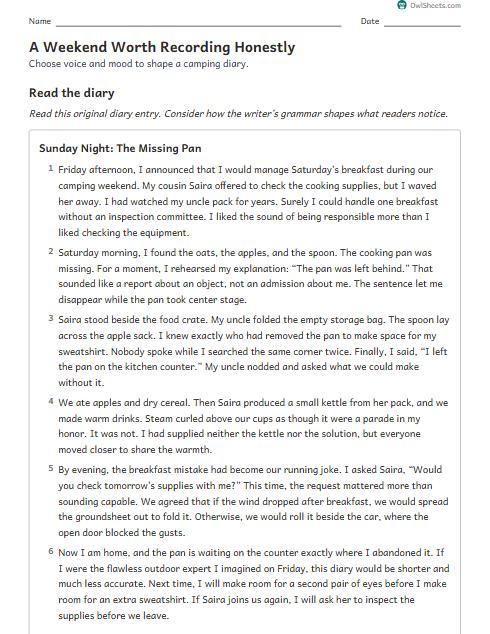 A Weekend Worth Recording Honestly worksheet preview