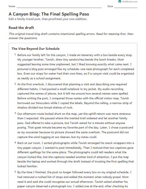 A Canyon Blog: The Final Spelling Pass worksheet preview