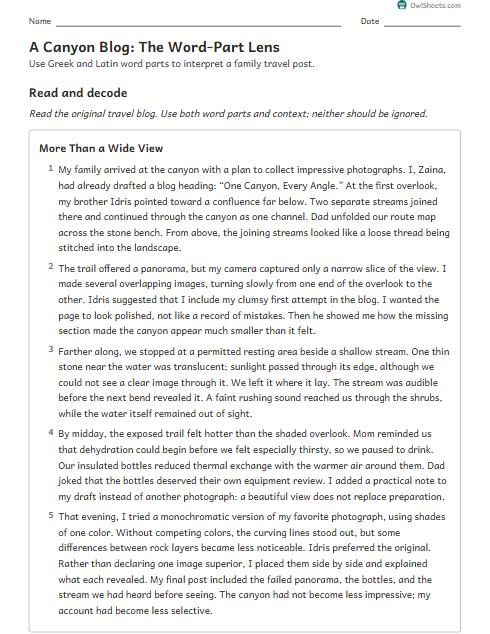 A Canyon Blog: The Word-Part Lens worksheet preview