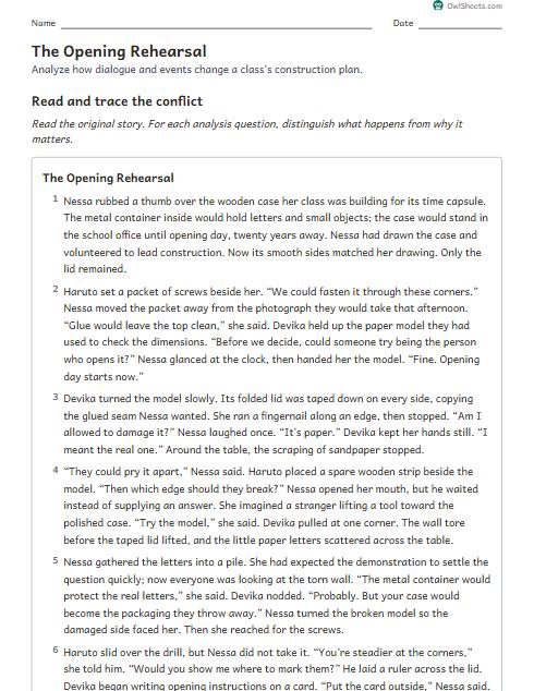 The Opening Rehearsal worksheet preview
