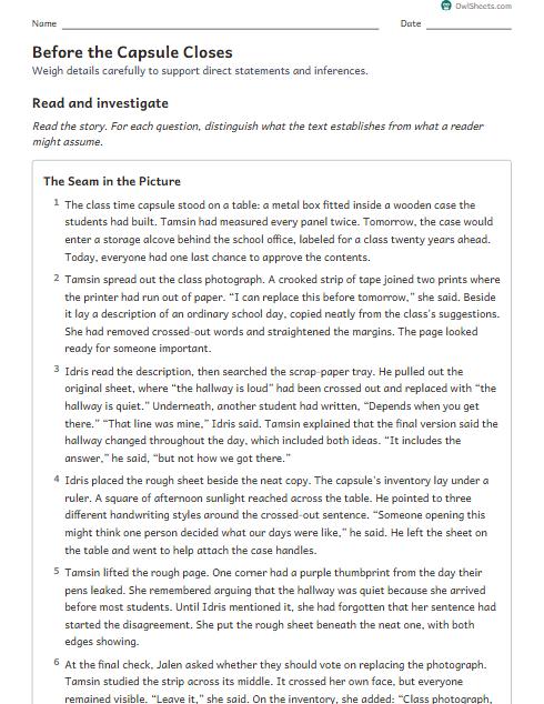Before the Capsule Closes worksheet preview