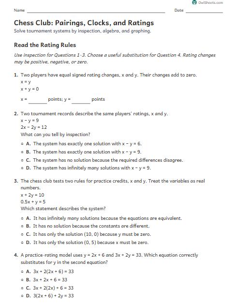 Chess Club: Pairings, Clocks, and Ratings worksheet preview