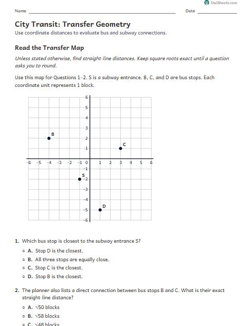 City Transit: Transfer Geometry worksheet preview
