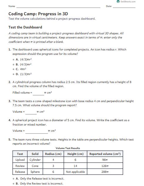 Coding Camp: Progress in 3D worksheet preview