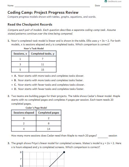 Coding Camp: Project Progress Review worksheet preview