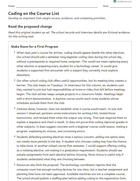 Coding on the Course List worksheet preview
