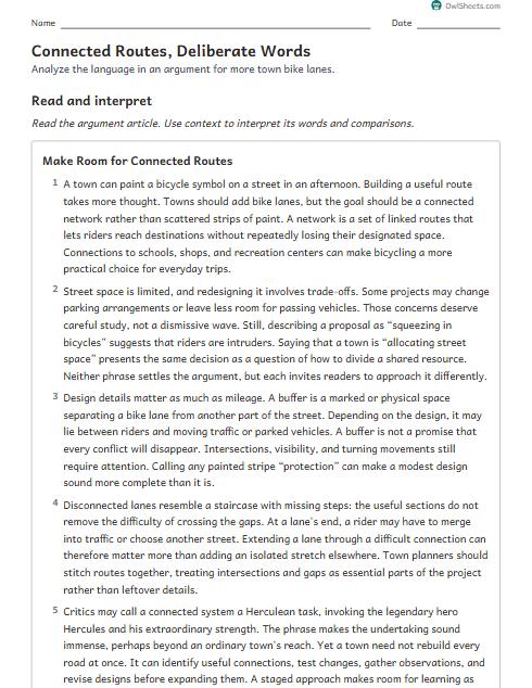 Connected Routes, Deliberate Words worksheet preview
