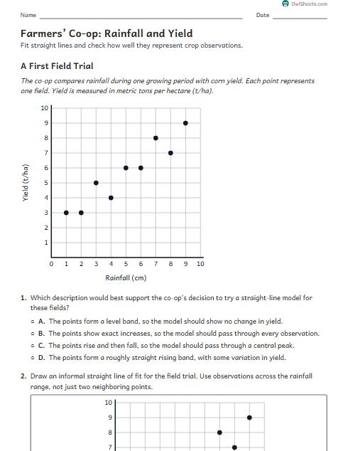 Farmers’ Co-op: Rainfall and Yield worksheet preview