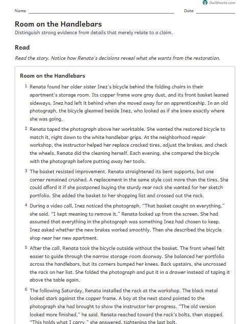 Room on the Handlebars worksheet preview