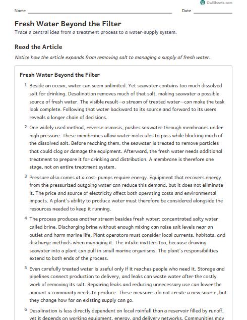 Fresh Water Beyond the Filter worksheet preview