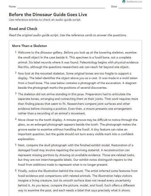 Before the Dinosaur Guide Goes Live worksheet preview