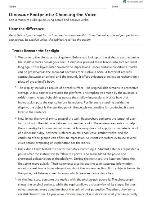 Dinosaur Footprints: Choosing the Voice worksheet preview