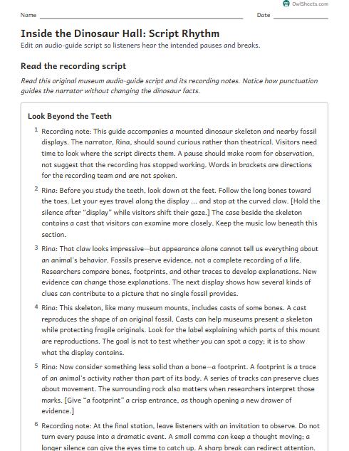 Inside the Dinosaur Hall: Script Rhythm worksheet preview