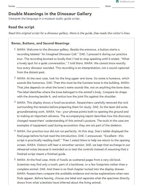 Double Meanings in the Dinosaur Gallery worksheet preview