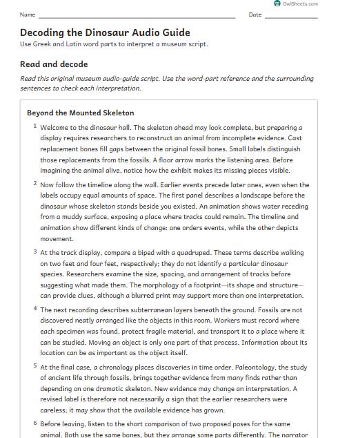 Decoding the Dinosaur Audio Guide worksheet preview