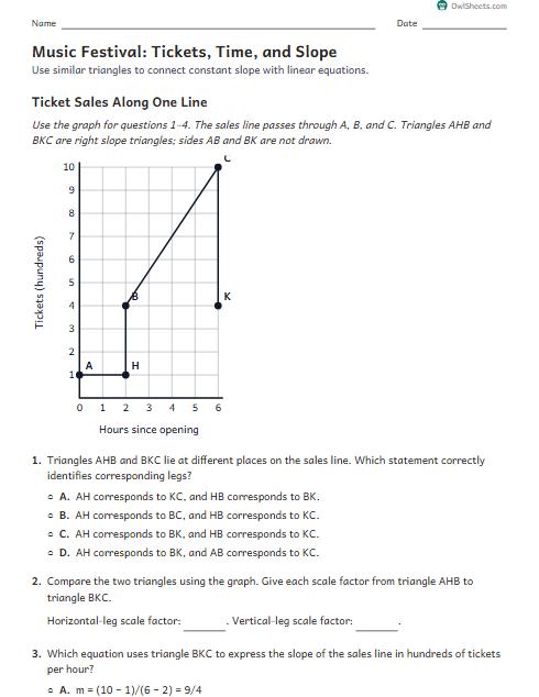 Music Festival: Tickets, Time, and Slope worksheet preview