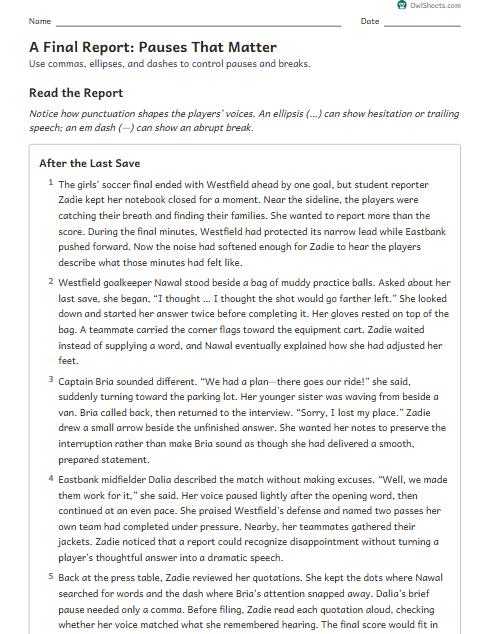 A Final Report: Pauses That Matter worksheet preview