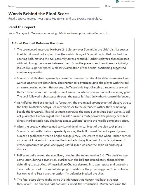 Words Behind the Final Score worksheet preview