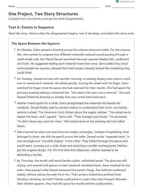 One Project, Two Story Structures worksheet preview