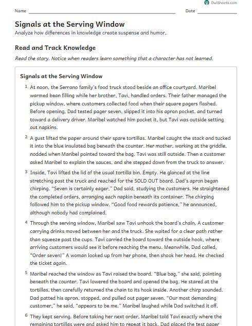 Signals at the Serving Window worksheet preview